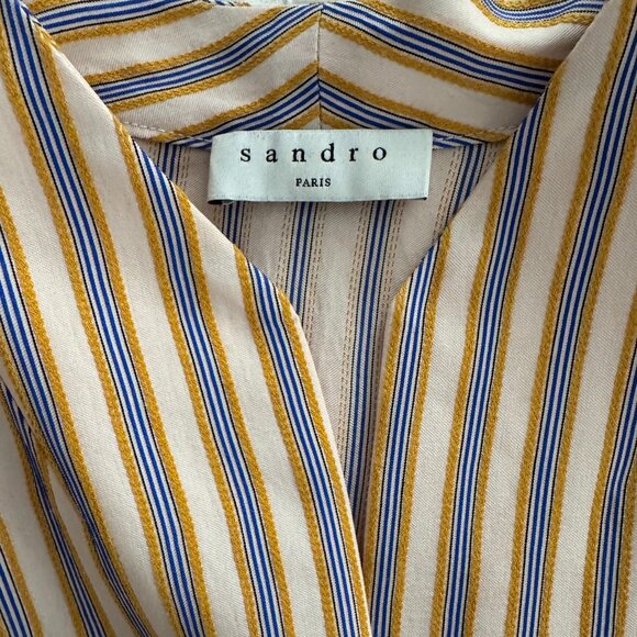 Sandro Striped Puff Sleeve Blouse Size 1 - Picture 6 of 7